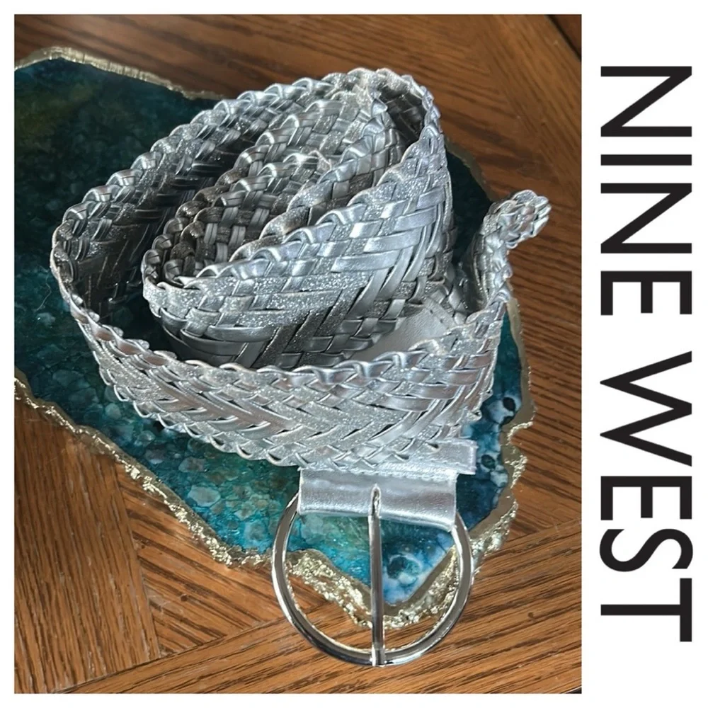 Vintage NINE WEST Braided Silver Metallic Belt